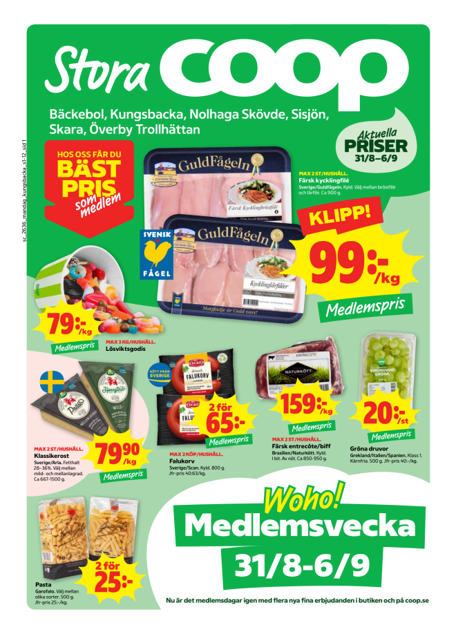 Illustration, Coops reklamblad, bäst pris som medlem. Billiga varor och veckans klipp.