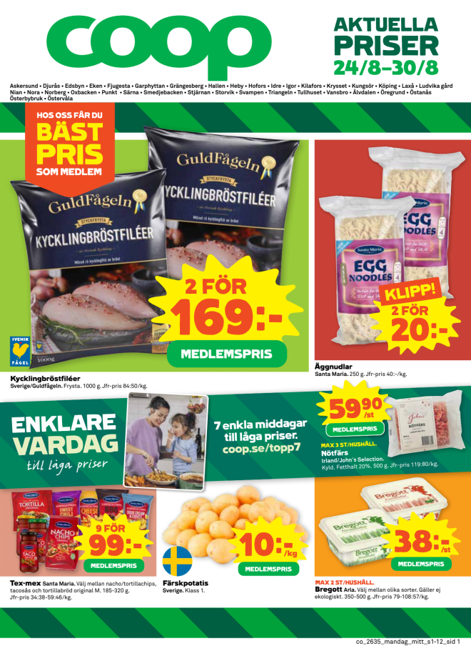 Illustration, Coops reklamblad, bäst pris som medlem. Billiga varor och veckans klipp.