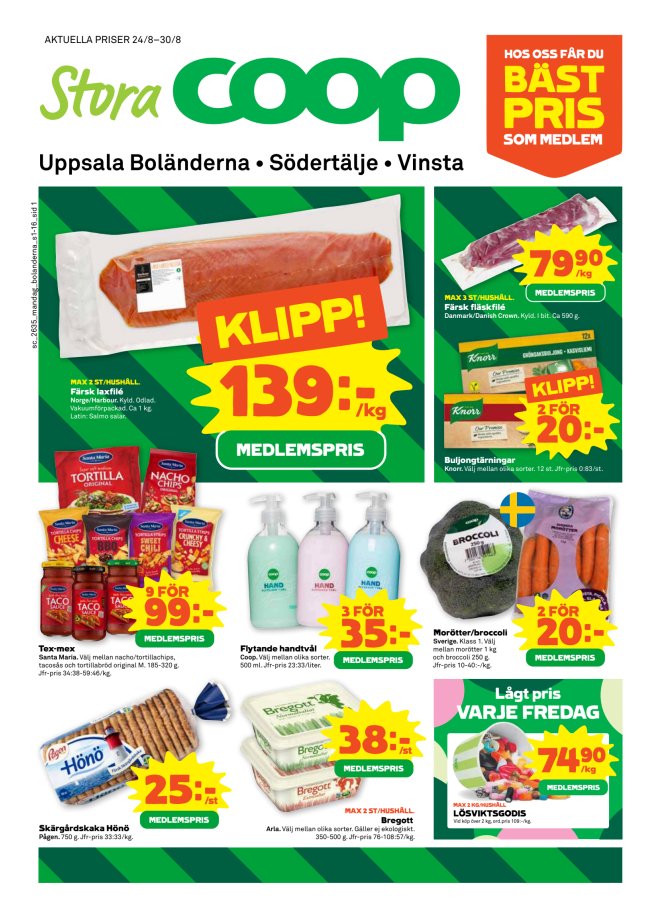 Illustration, Coops reklamblad, bäst pris som medlem. Billiga varor och veckans klipp.