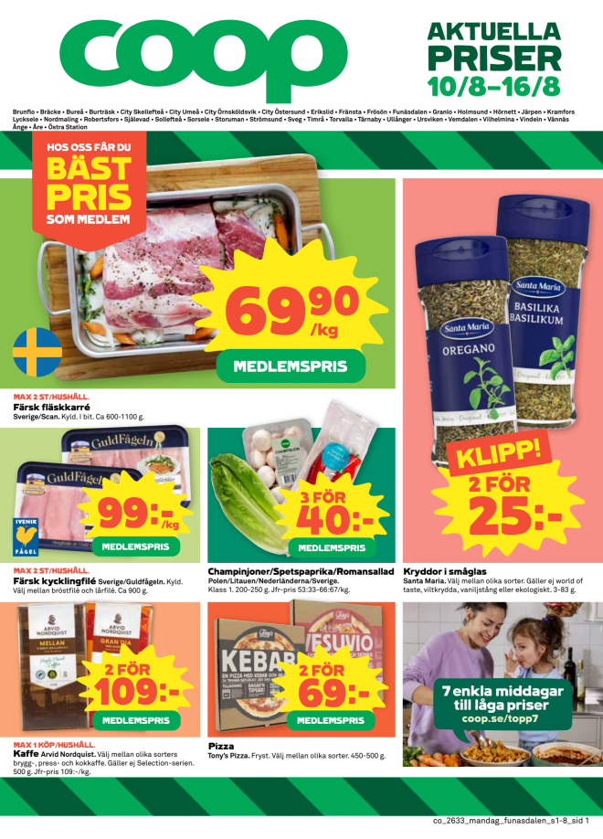 Illustration, Coops reklamblad, bäst pris som medlem. Billiga varor och veckans klipp.