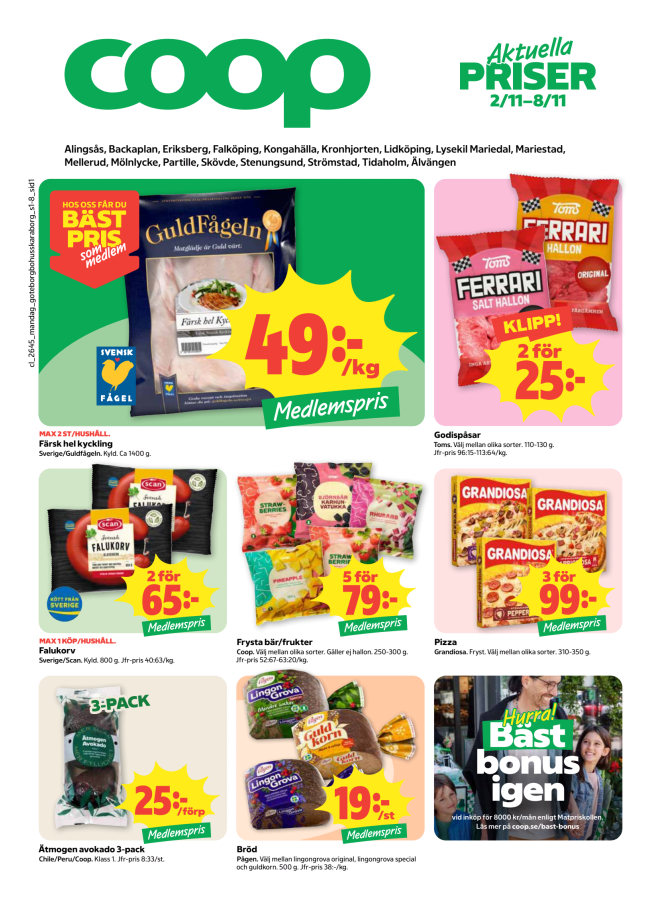 Illustration, Coops reklamblad, bäst pris som medlem. Billiga varor och veckans klipp.
