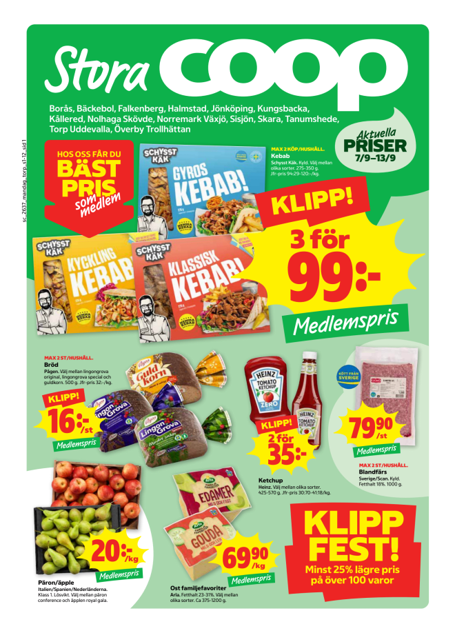 Illustration, Coops reklamblad, bäst pris som medlem. Billiga varor och veckans klipp.