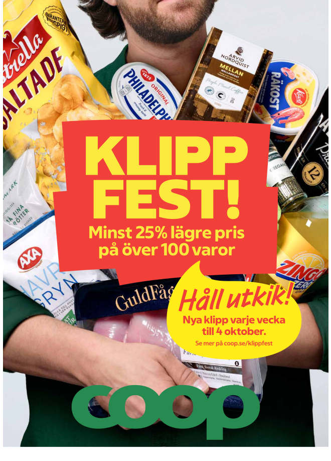 Illustration, Coops reklamblad, bäst pris som medlem. Billiga varor och veckans klipp.