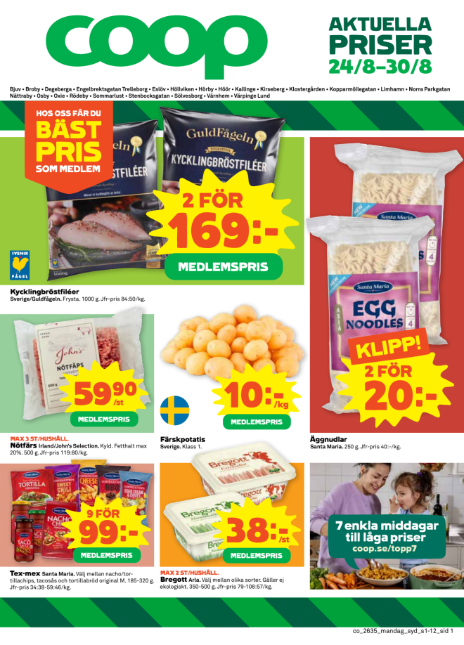 Illustration, Coops reklamblad, bäst pris som medlem. Billiga varor och veckans klipp.