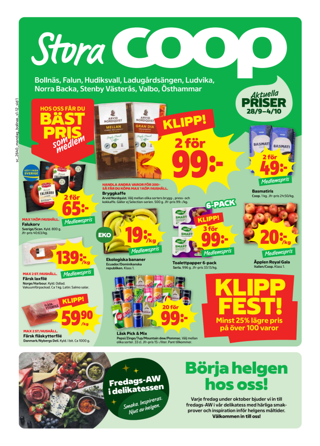 Illustration, Coops reklamblad, bäst pris som medlem. Billiga varor och veckans klipp.