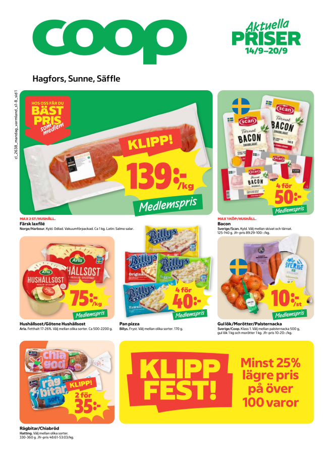 Illustration, Coops reklamblad, bäst pris som medlem. Billiga varor och veckans klipp.
