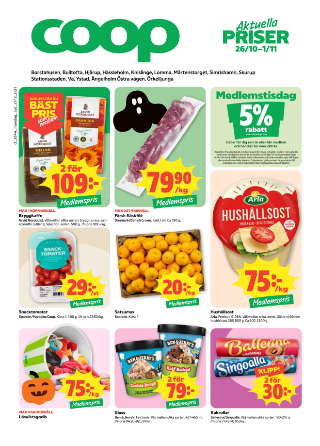 Illustration, Coops reklamblad, bäst pris som medlem. Billiga varor och veckans klipp.