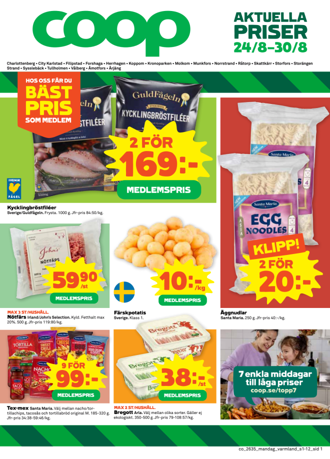 Illustration, Coops reklamblad, bäst pris som medlem. Billiga varor och veckans klipp.