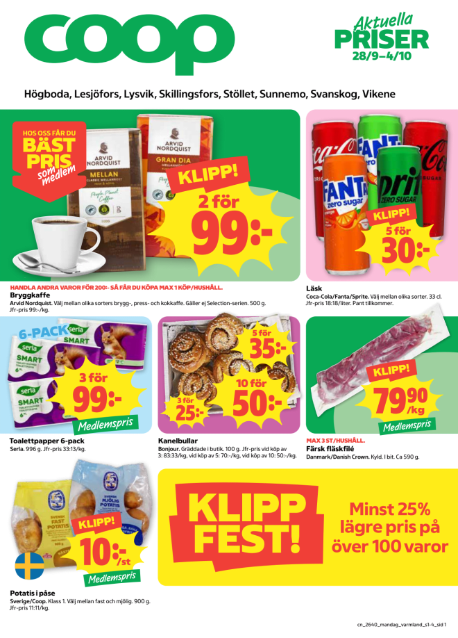 Illustration, Coops reklamblad, bäst pris som medlem. Billiga varor och veckans klipp.