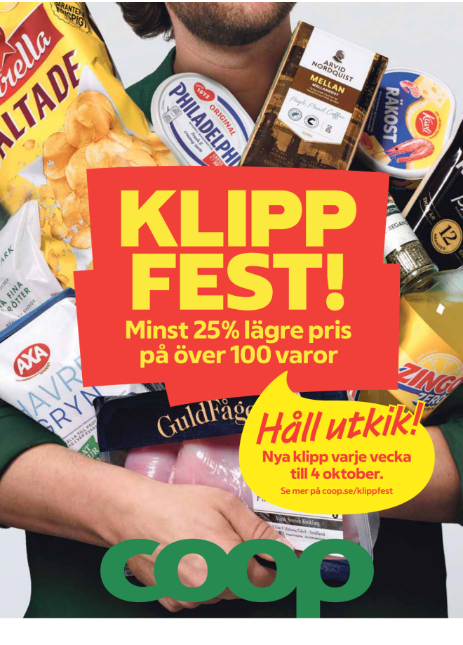 Illustration, Coops reklamblad, bäst pris som medlem. Billiga varor och veckans klipp.