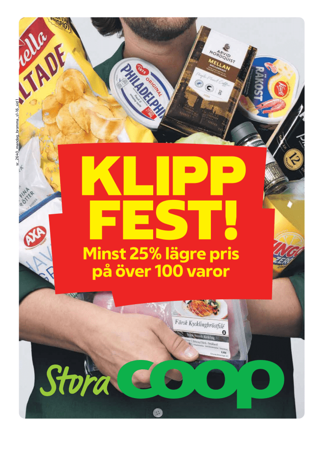 Illustration, Coops reklamblad, bäst pris som medlem. Billiga varor och veckans klipp.