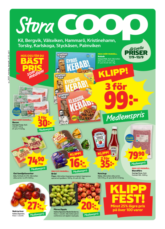 Illustration, Coops reklamblad, bäst pris som medlem. Billiga varor och veckans klipp.