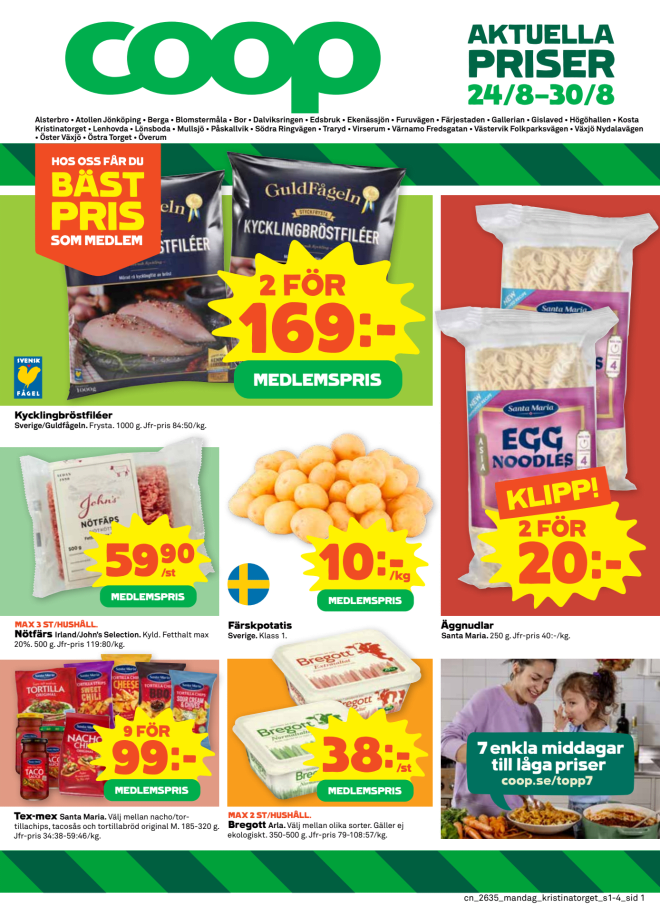 Illustration, Coops reklamblad, bäst pris som medlem. Billiga varor och veckans klipp.