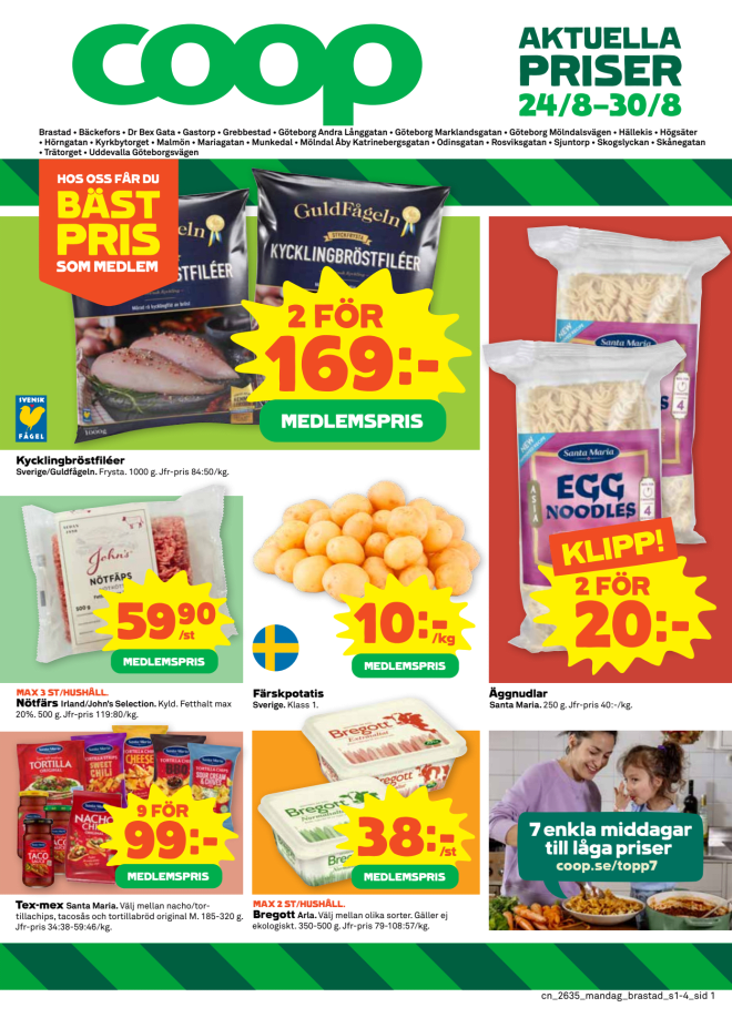 Illustration, Coops reklamblad, bäst pris som medlem. Billiga varor och veckans klipp.