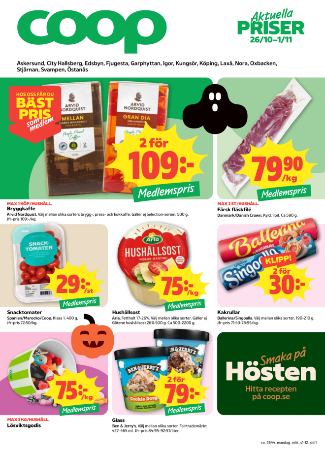 Illustration, Coops reklamblad, bäst pris som medlem. Billiga varor och veckans klipp.