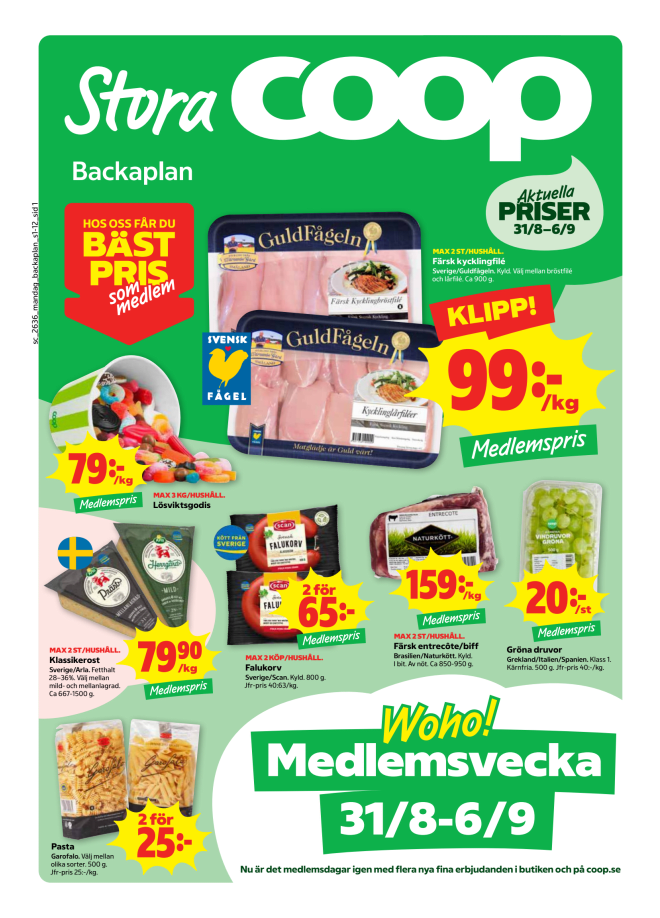 Illustration, Coops reklamblad, bäst pris som medlem. Billiga varor och veckans klipp.
