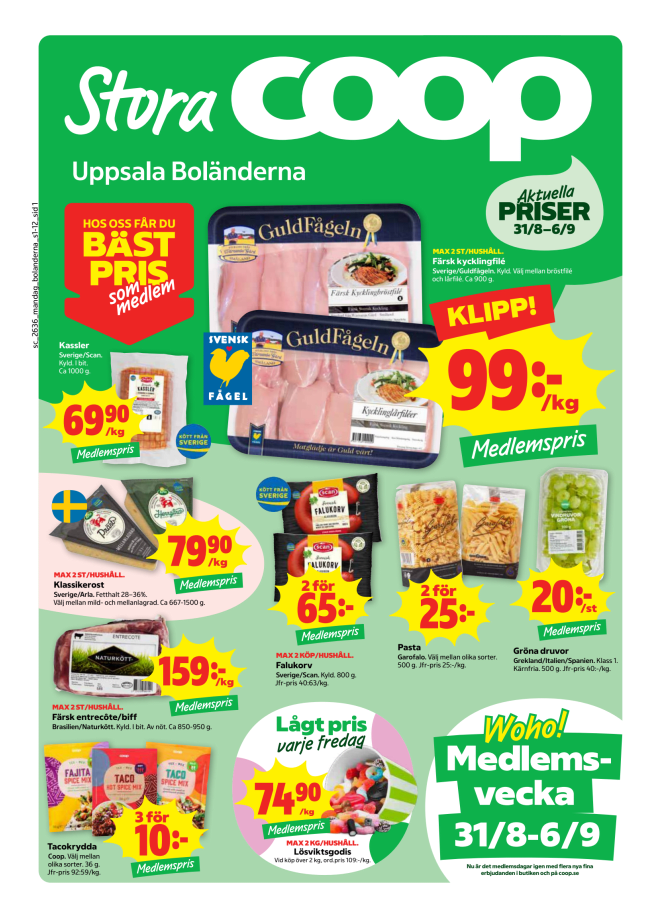 Illustration, Coops reklamblad, bäst pris som medlem. Billiga varor och veckans klipp.