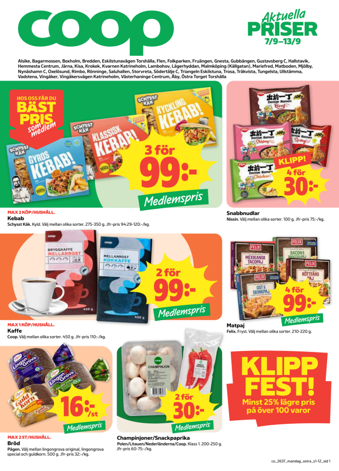 Illustration, Coops reklamblad, bäst pris som medlem. Billiga varor och veckans klipp.