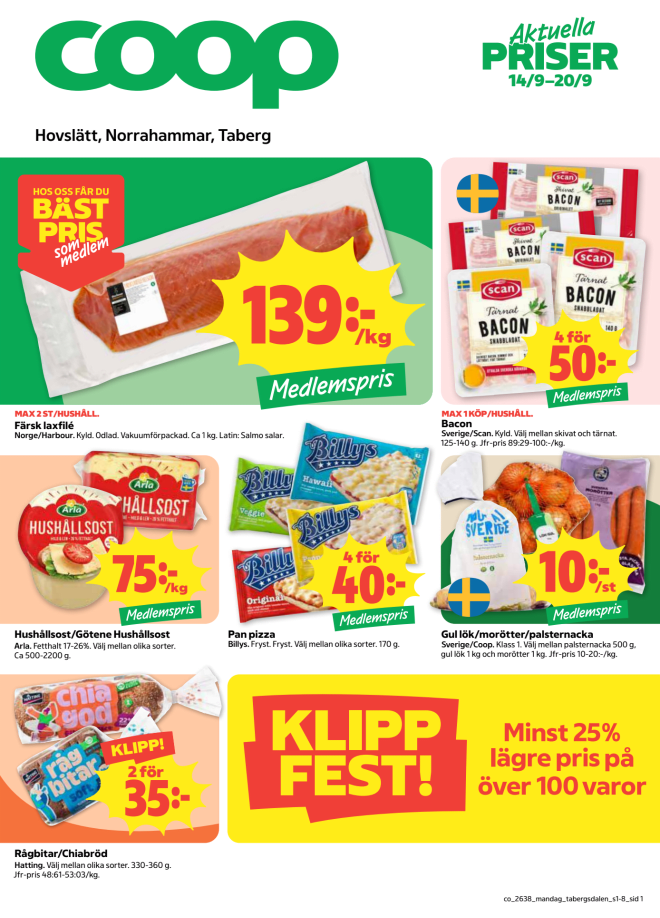Illustration, Coops reklamblad, bäst pris som medlem. Billiga varor och veckans klipp.