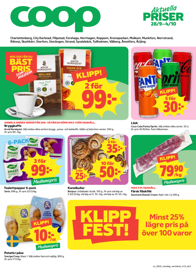 Illustration, Coops reklamblad, bäst pris som medlem. Billiga varor och veckans klipp.