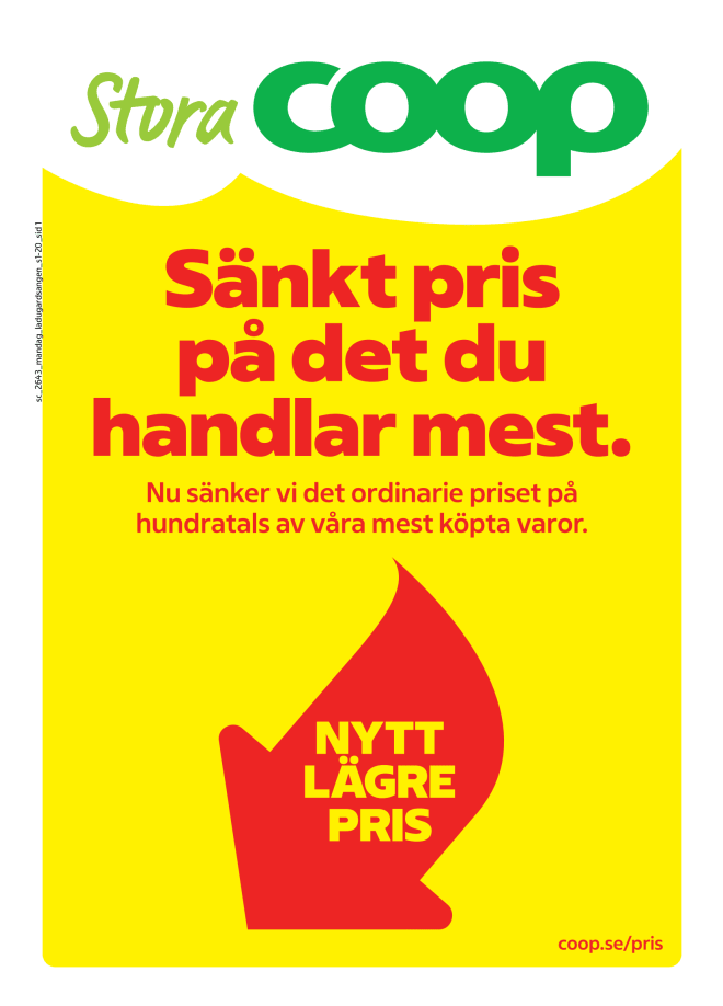 Illustration, Coops reklamblad, bäst pris som medlem. Billiga varor och veckans klipp.