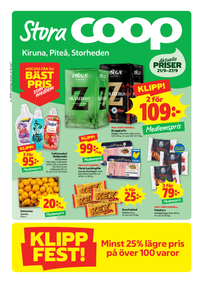 Illustration, Coops reklamblad, bäst pris som medlem. Billiga varor och veckans klipp.