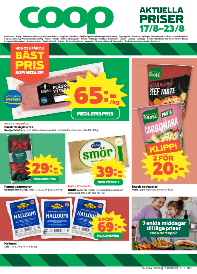 Illustration, Coops reklamblad, bäst pris som medlem. Billiga varor och veckans klipp.