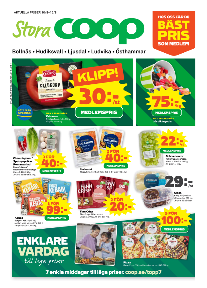 Illustration, Coops reklamblad, bäst pris som medlem. Billiga varor och veckans klipp.