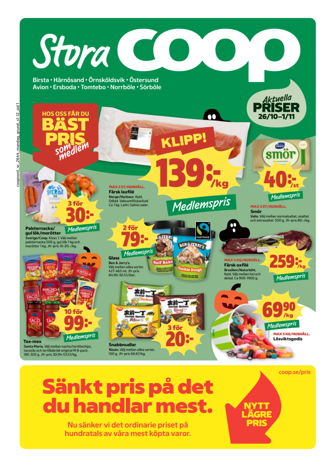 Illustration, Coops reklamblad, bäst pris som medlem. Billiga varor och veckans klipp.