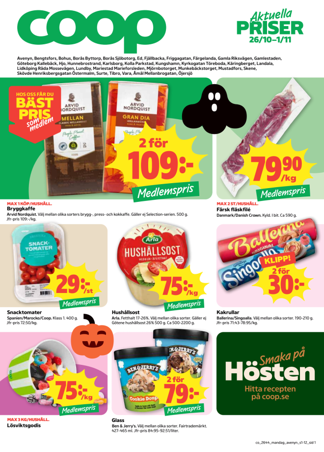 Illustration, Coops reklamblad, bäst pris som medlem. Billiga varor och veckans klipp.