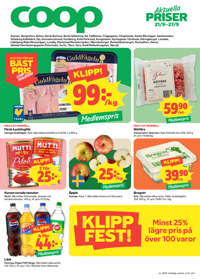 Illustration, Coops reklamblad, bäst pris som medlem. Billiga varor och veckans klipp.