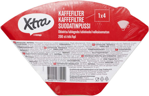 Kaffefilter Oblekt 1x4 200-pack
