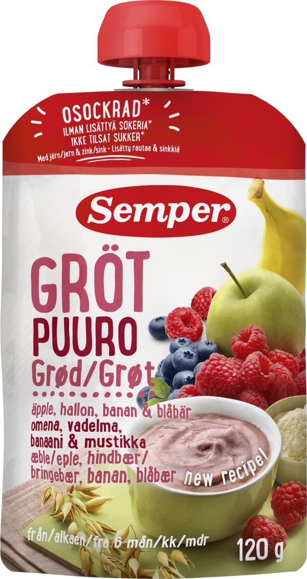 Grötklämmis Hallon, äpple & blåbär 6 Mån