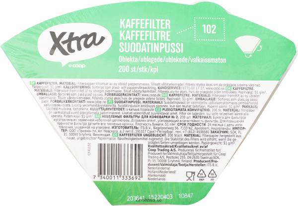 Kaffefilter Oblekt 102 200-pack