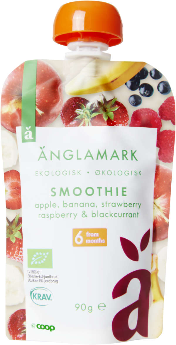 Smoothie Äpple, banan, jordgubb, hallon & svartvinbär 6 Mån Eko