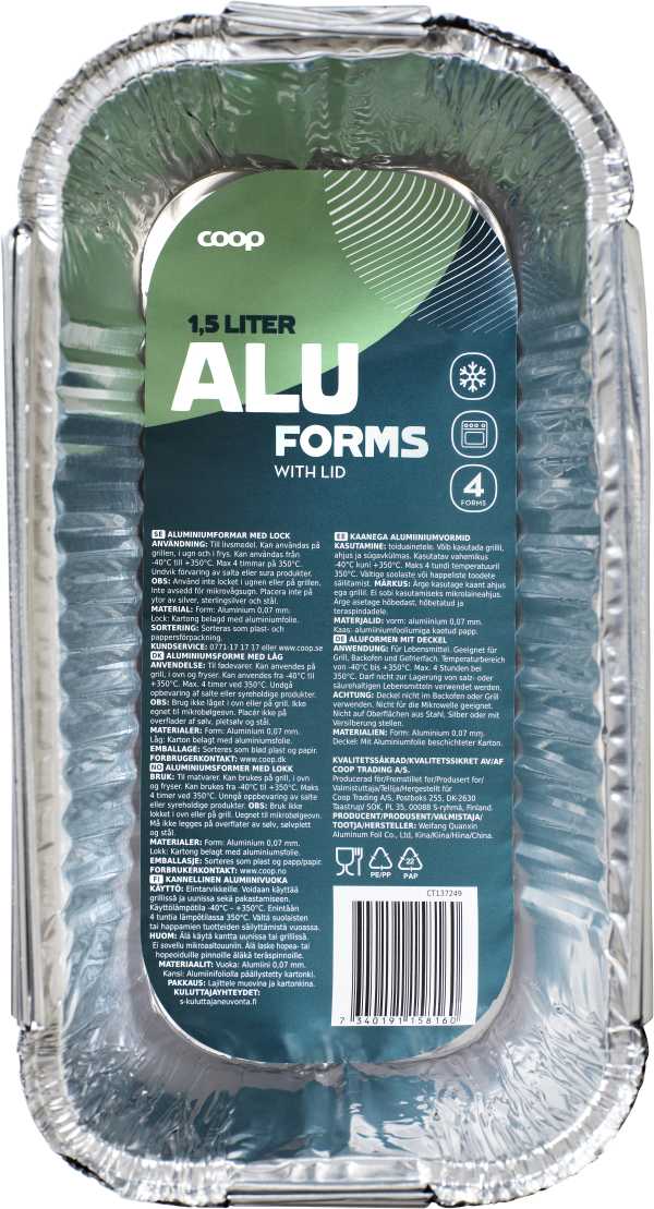 Aluminiumform med lock 4-pack