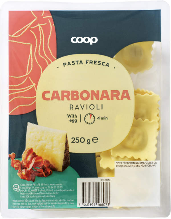 Färsk Pasta Carbonara Ravioli