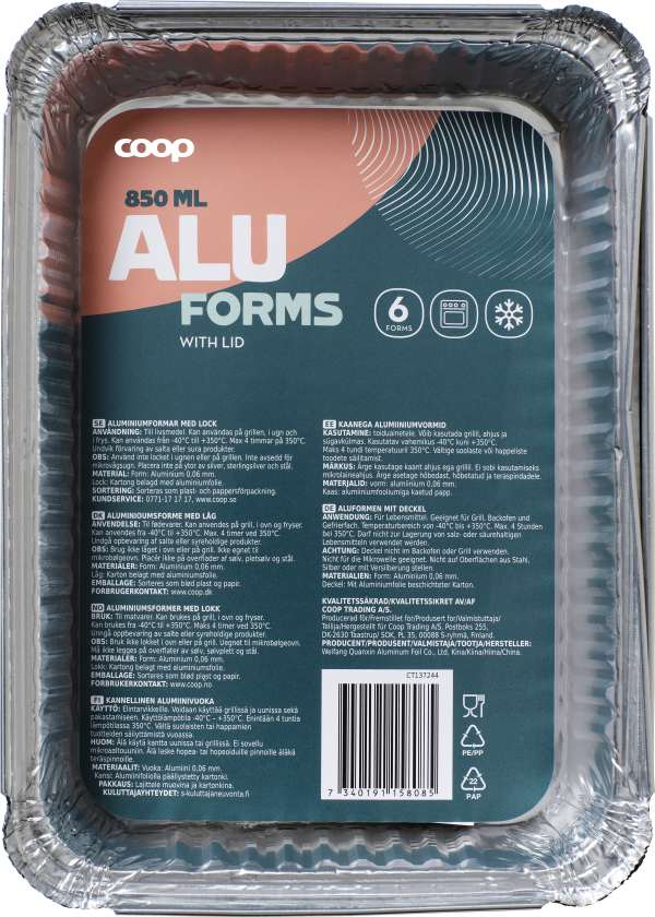 Aluminiumform med lock 6-pack