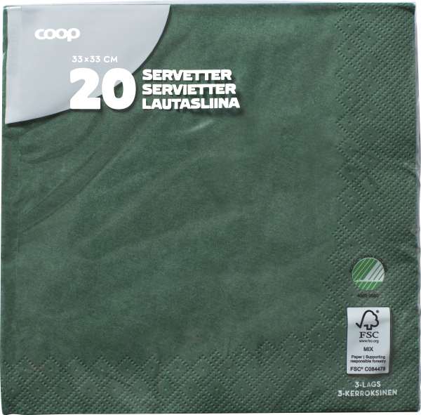Servetter Mörkgrön 33cm 20-pack