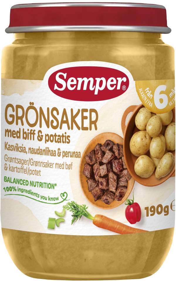 Barnmat Grönsaker med biff 6 Mån