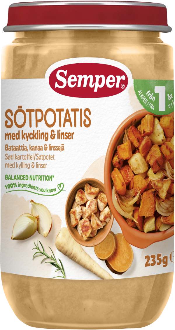 Barnmat Sötpotatis med kyckling & linser 12 Mån
