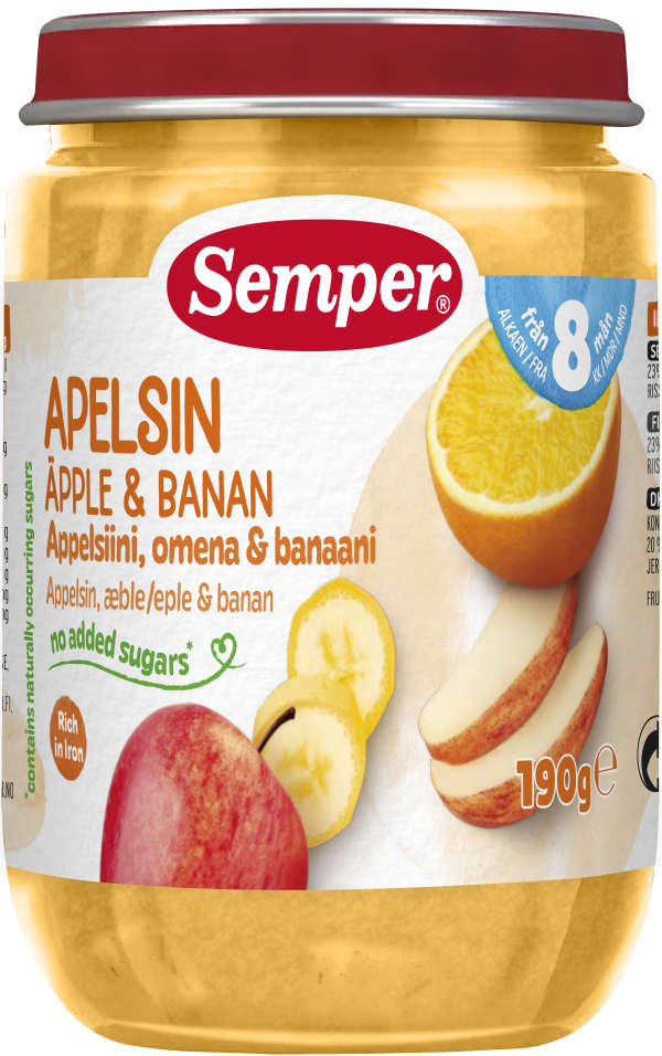 Puré Apelsin, äpple & banan 8 Mån