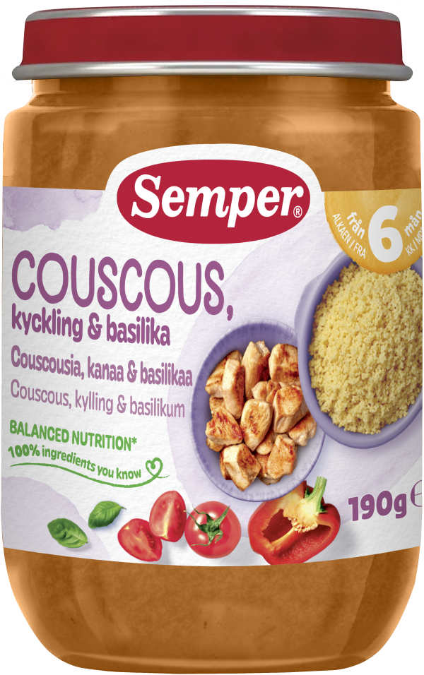 Barnmat Couscous, kyckling & basilika 6 Mån