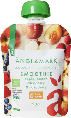Smoothie Äpple, persika, blåbär & hallon 6 Mån Eko