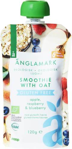 Glutenfri Smoothie med havre, äpple, hallon & blåbär 6 Mån Eko