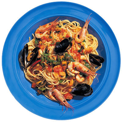 Pasta med räkor och musslor
