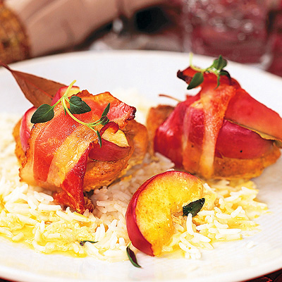 Fläskfilé med curry, äpple och bacon
