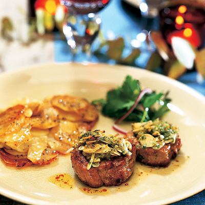 Fläskfilé med mandeltäcke och potatiskaka