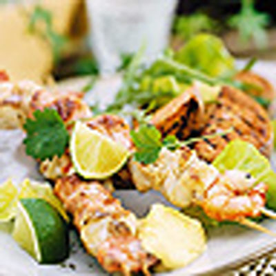 Fisk- och räkspett med sötpotatis