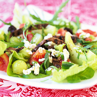 Biffsallad med melon och fetaost